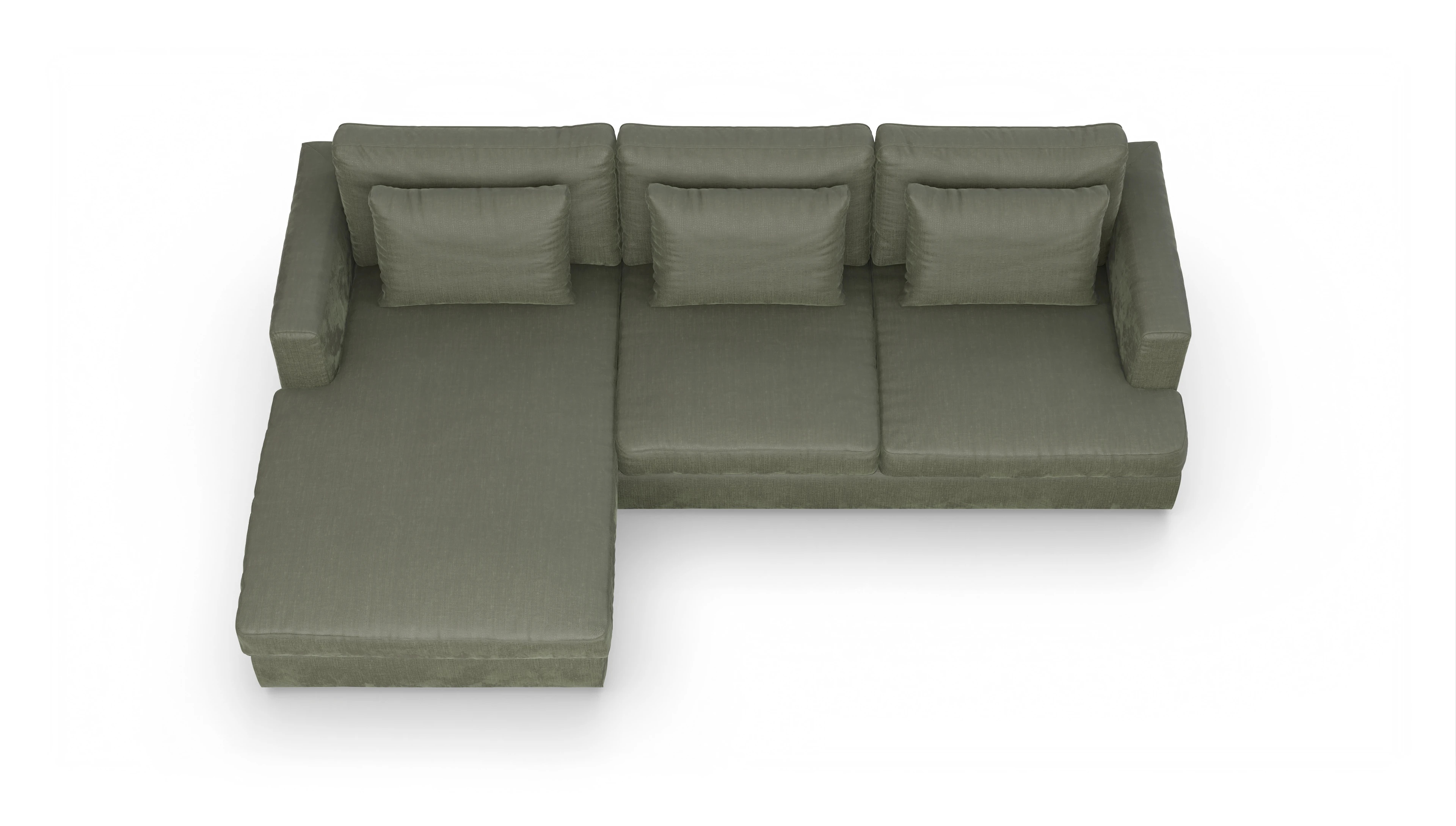 Stoffsofa Sospiri Ansicht des Produktes Sospiri Sofa mit Rec links in Stoff grün