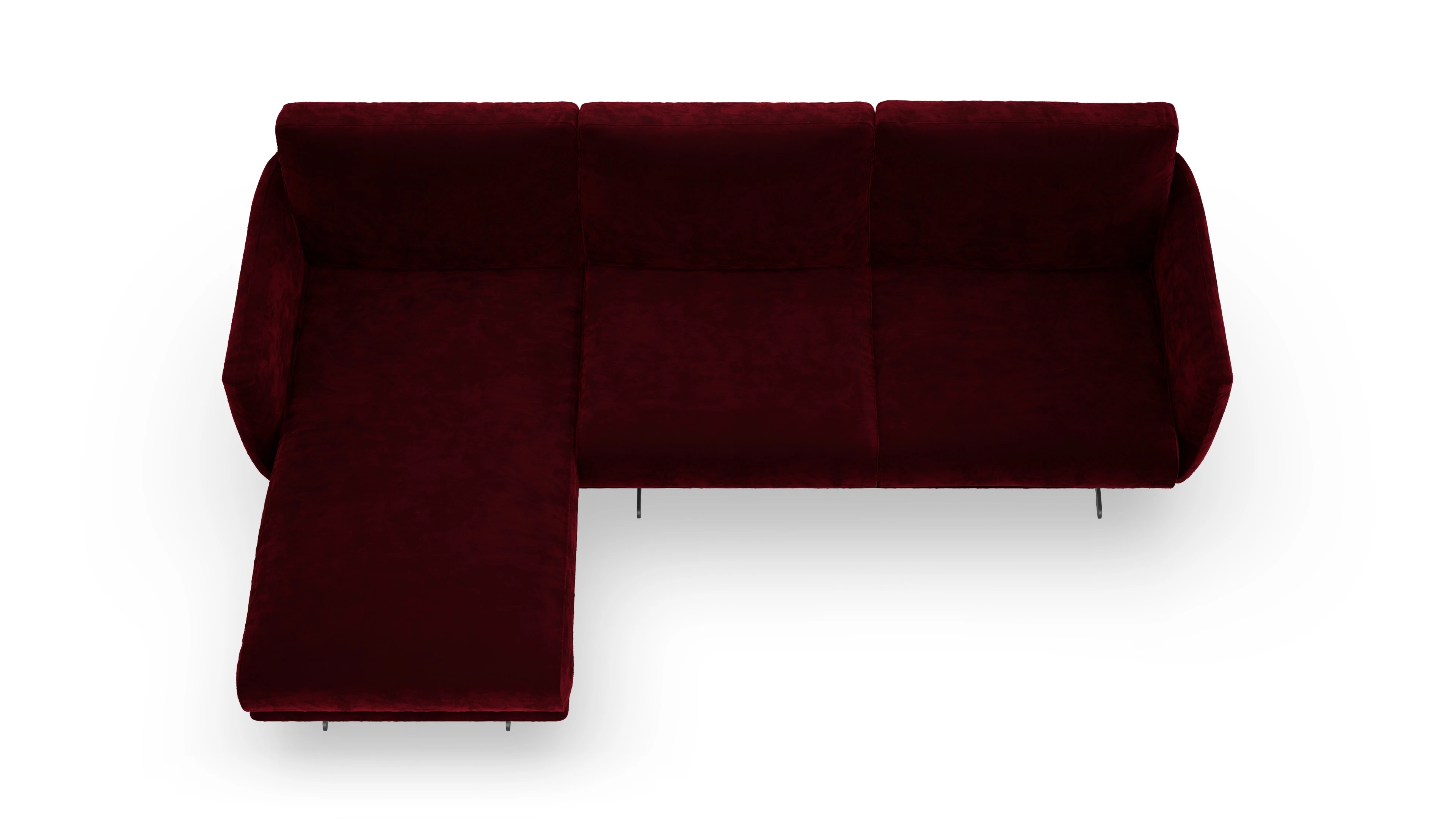 Designer-Sofa Boteri Ansicht des Produktes Boteri Sofa mit Rec links in Samt rot
