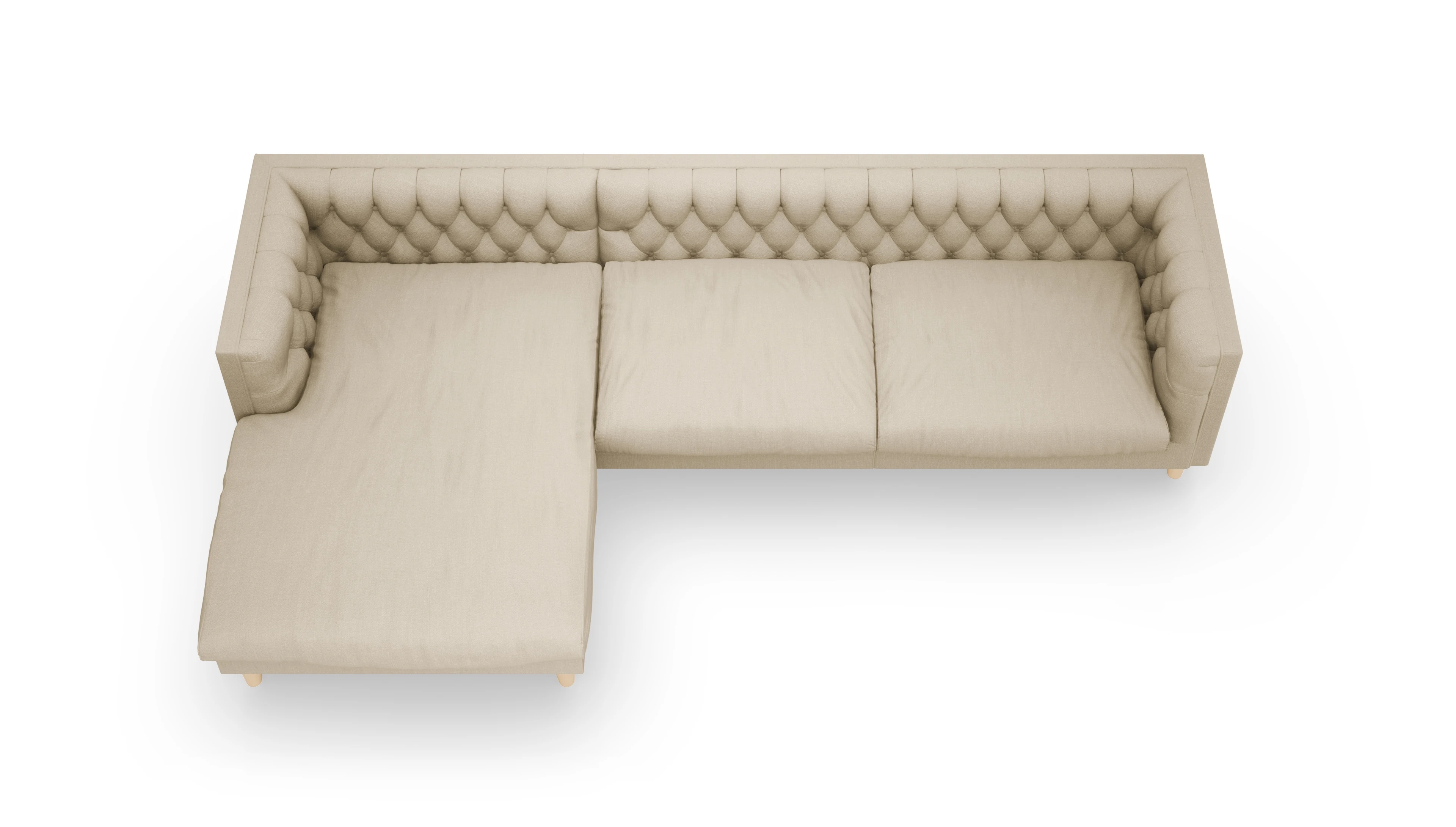 Stoff-Chesterfield NewChester.01 Ansicht des Produktes NewChester.01 Sofa mit Rec links in Stoff beige