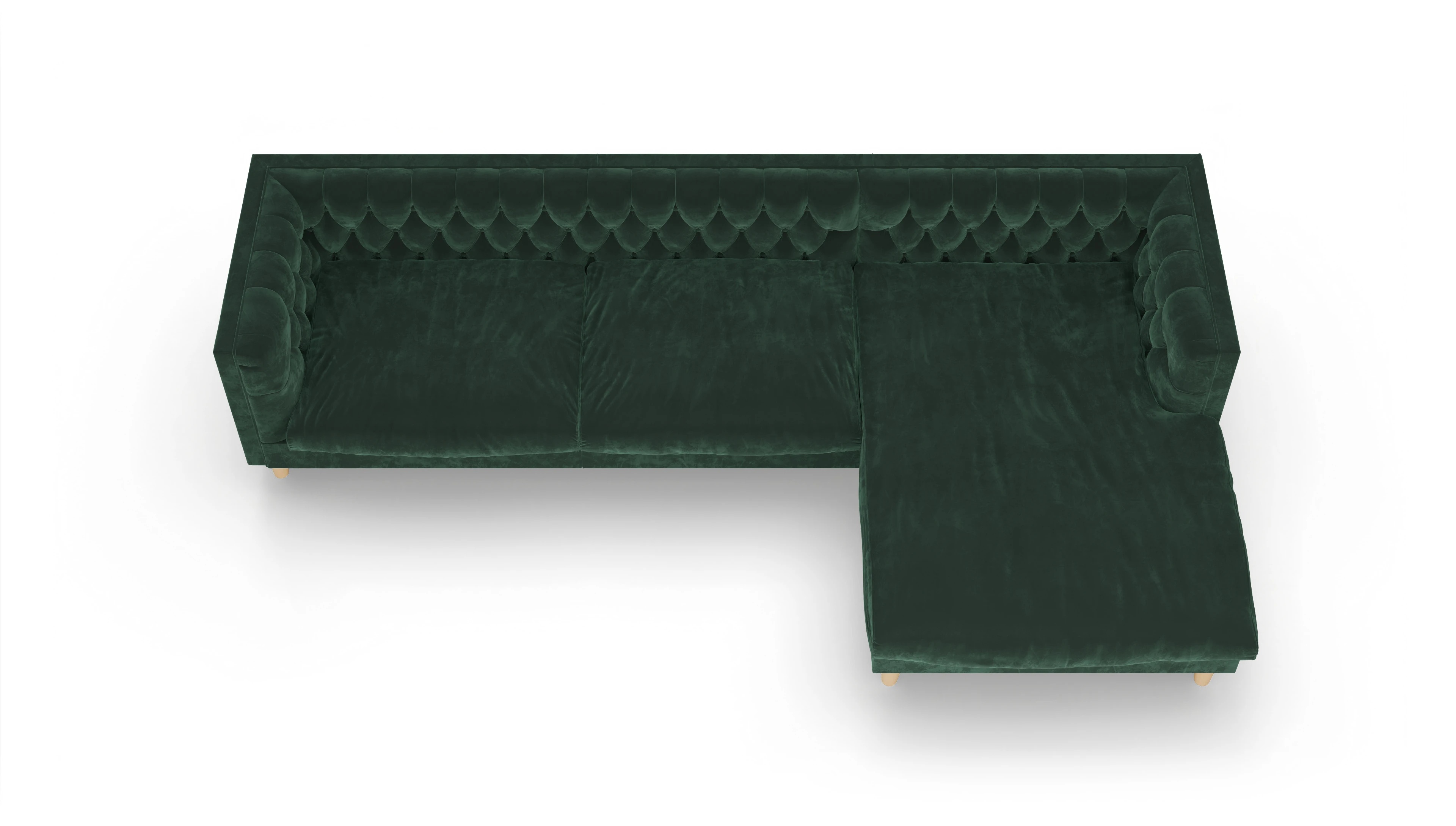 Stoff-Chesterfield NewChester.01 Ansicht des Produktes NewChester.01 Sofa mit Rec rechts in Samt grün