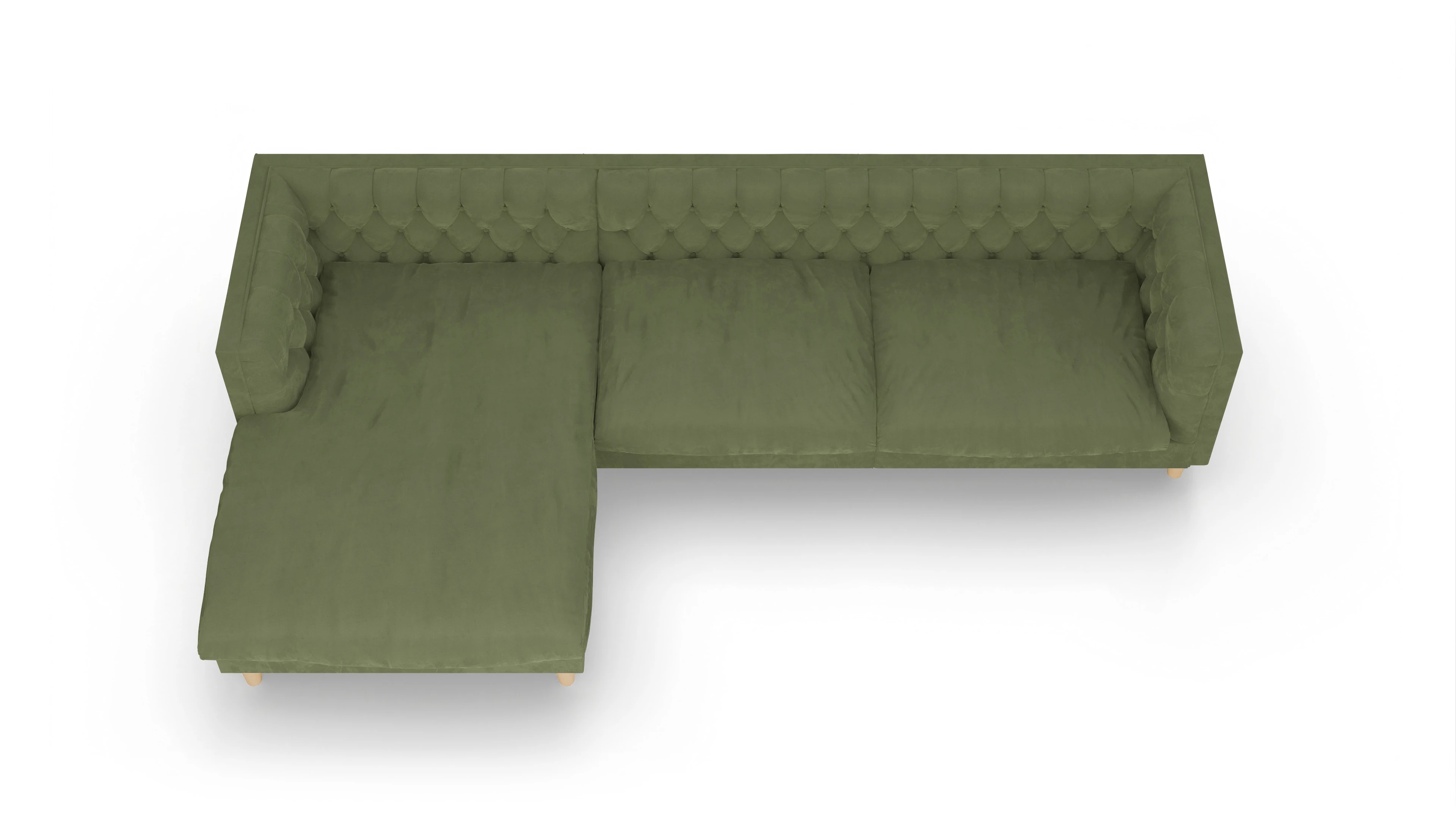 Stoff-Chesterfield NewChester.01 Ansicht des Produktes NewChester.01 Sofa mit Rec links in Samt grün
