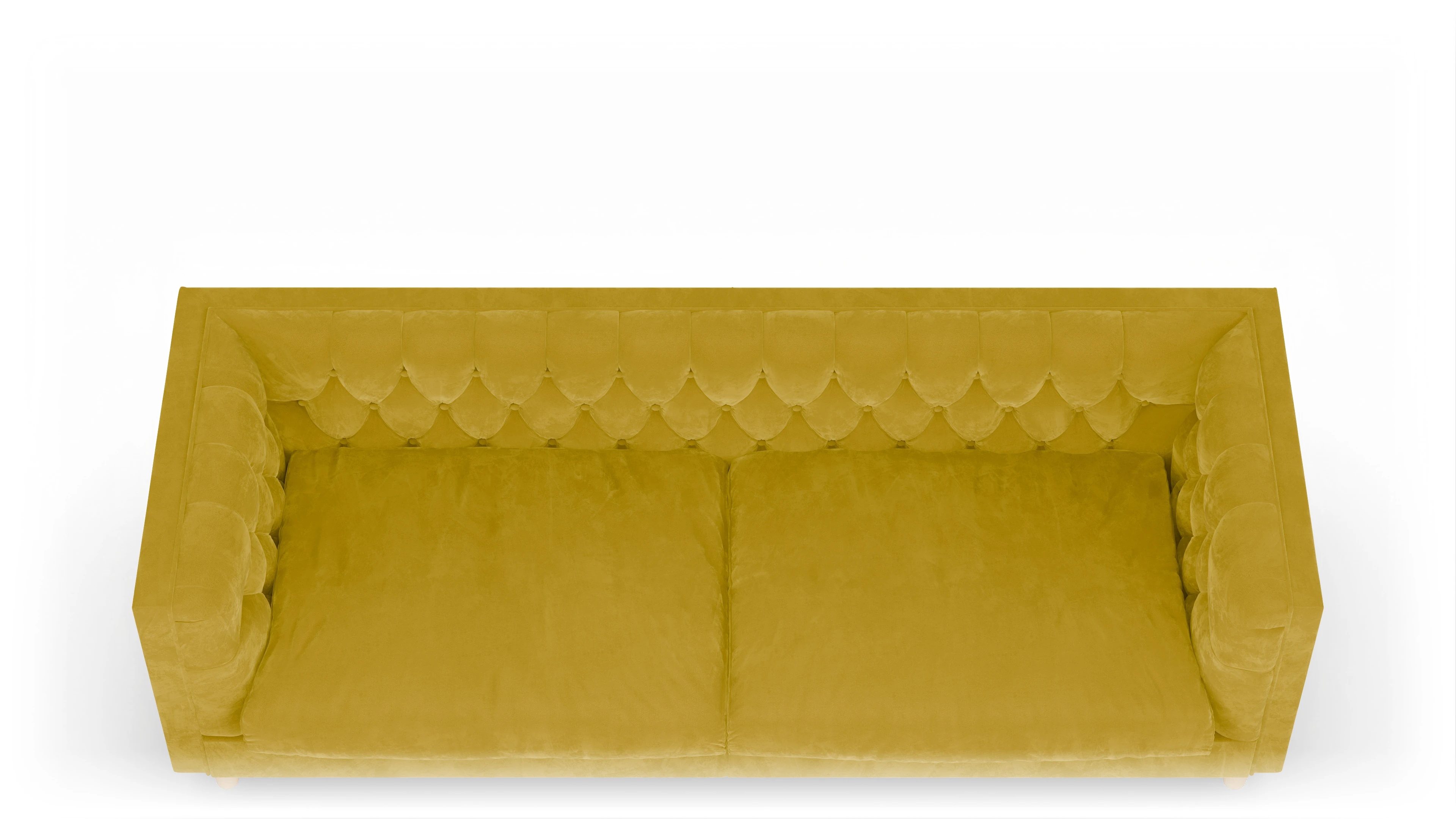 Stoff-Chesterfield NewChester.01 Ansicht des Produktes NewChester.01 3-Sitzer in Samt gelb