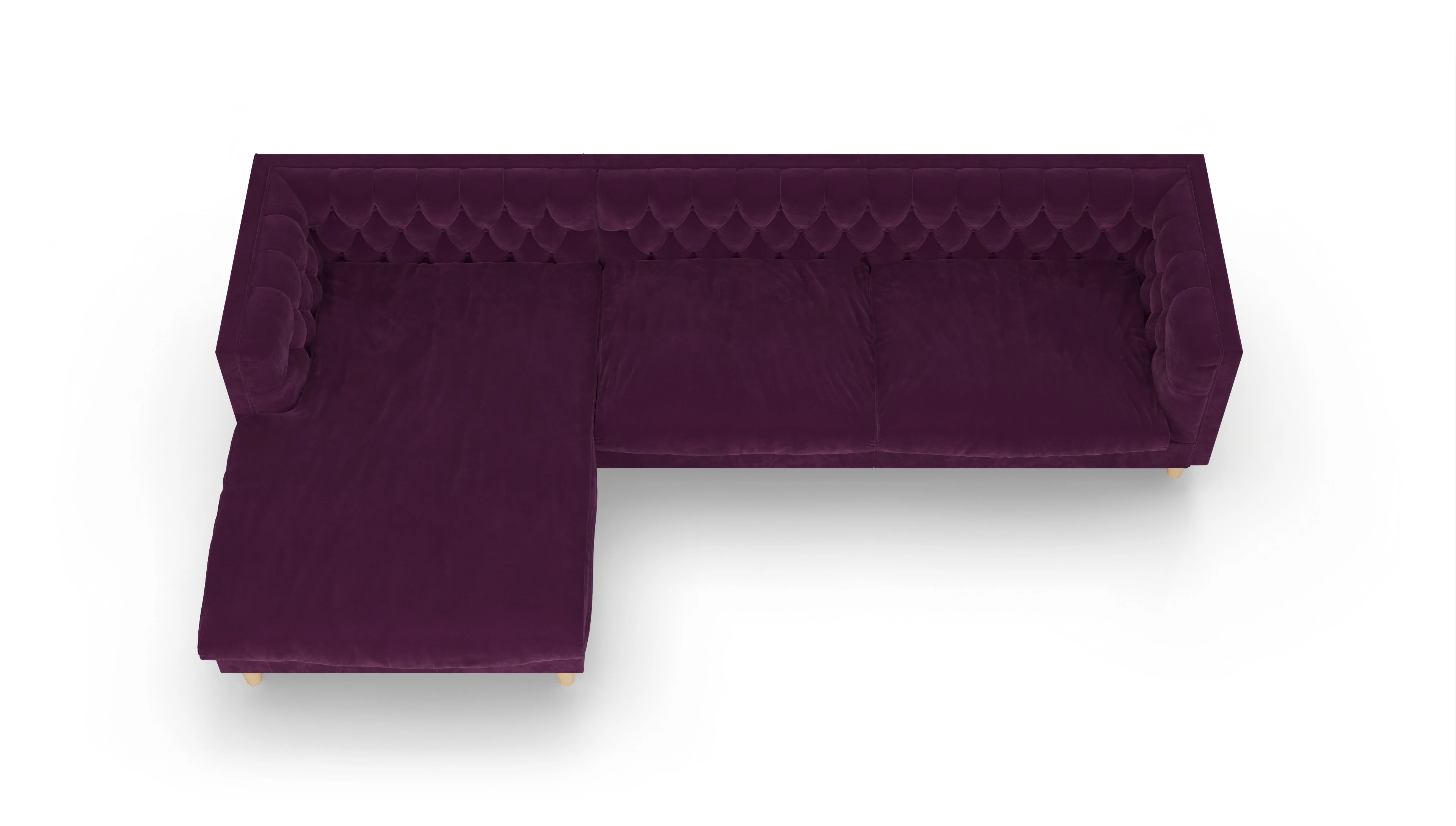 Stoff-Chesterfield NewChester.01 Ansicht des Produktes NewChester.01 Sofa mit Rec links in Samt rot