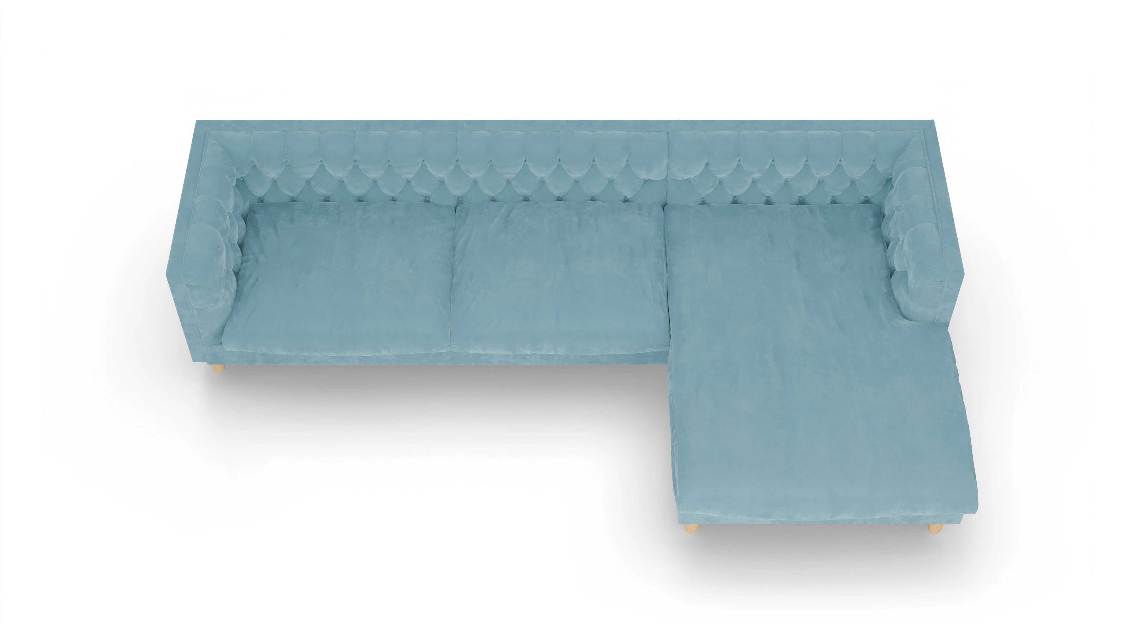 Stoff-Chesterfield NewChester.01 Ansicht des Produktes NewChester.01 Sofa mit Rec rechts in Samt blau