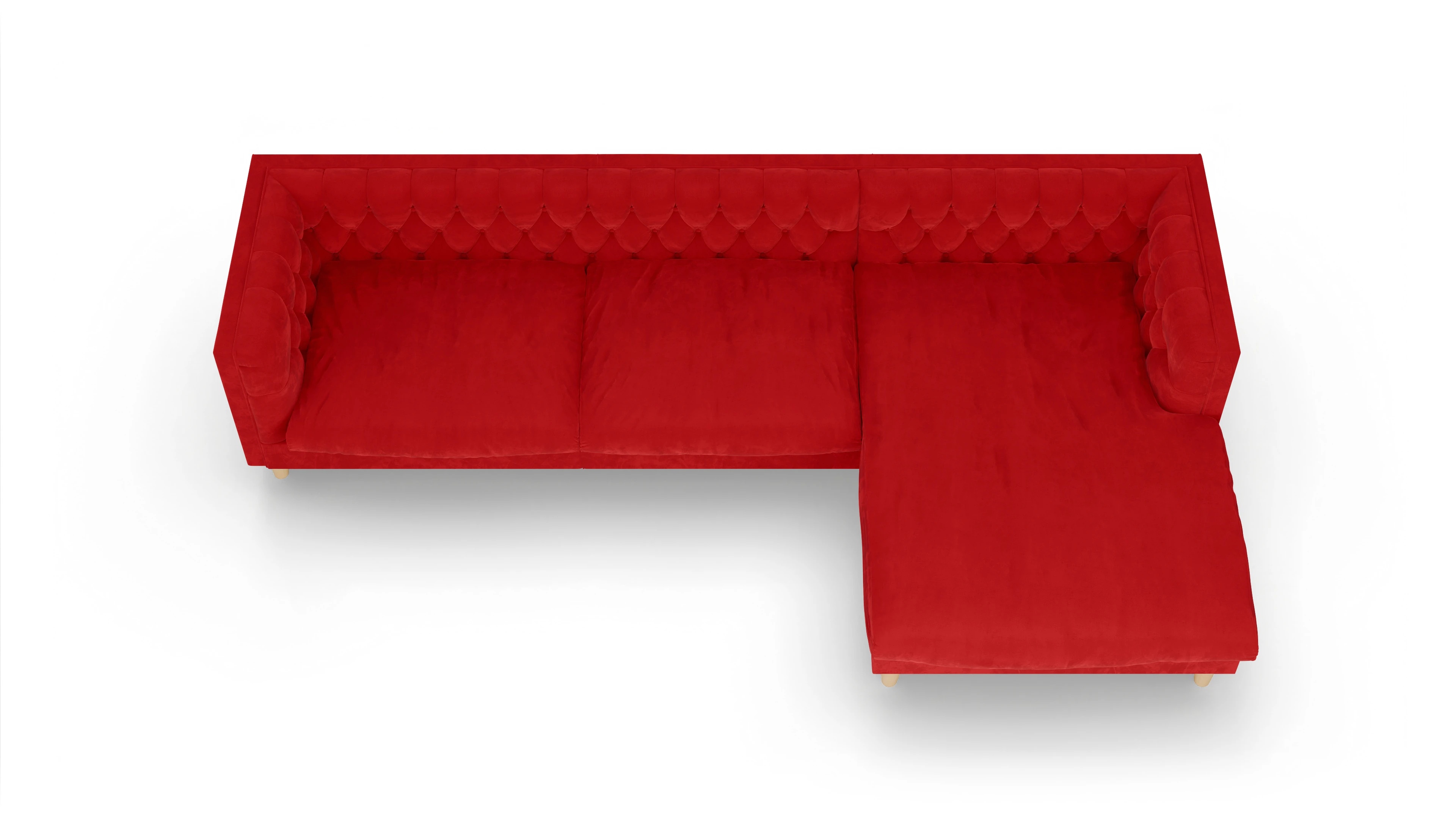Stoff-Chesterfield NewChester.01 Ansicht des Produktes NewChester.01 Sofa mit Rec rechts in Samt rot