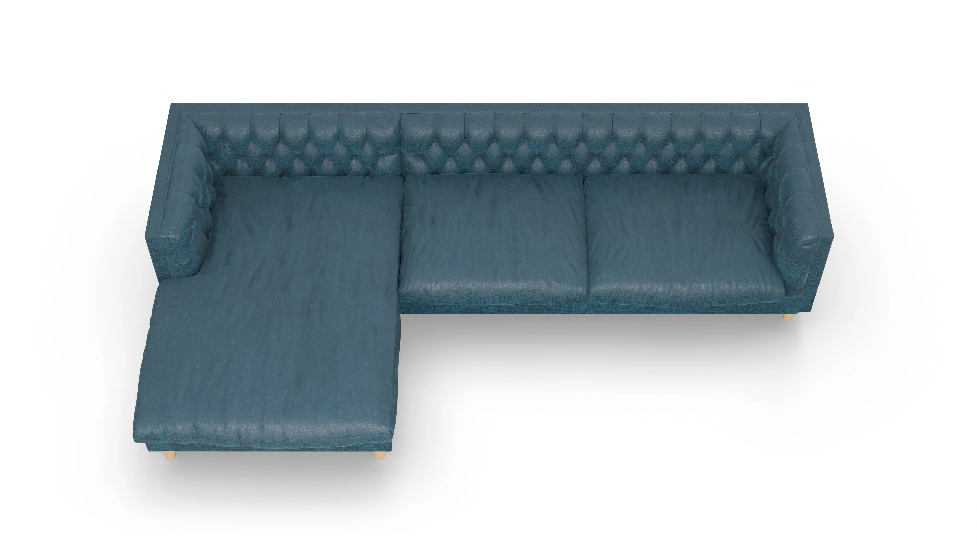 Stoff-Chesterfield NewChester.01 Ansicht des Produktes NewChester.01 Sofa mit Rec links in Stoff blau