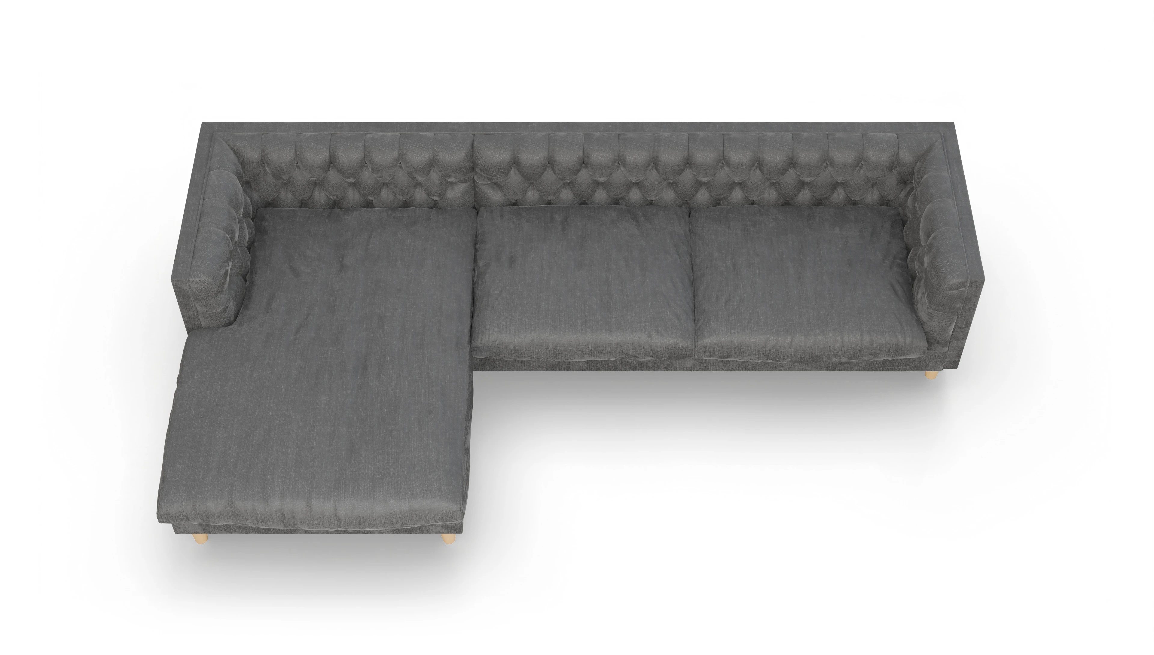 Stoff-Chesterfield NewChester.01 Ansicht des Produktes NewChester.01 Sofa mit Rec links in Stoff grau