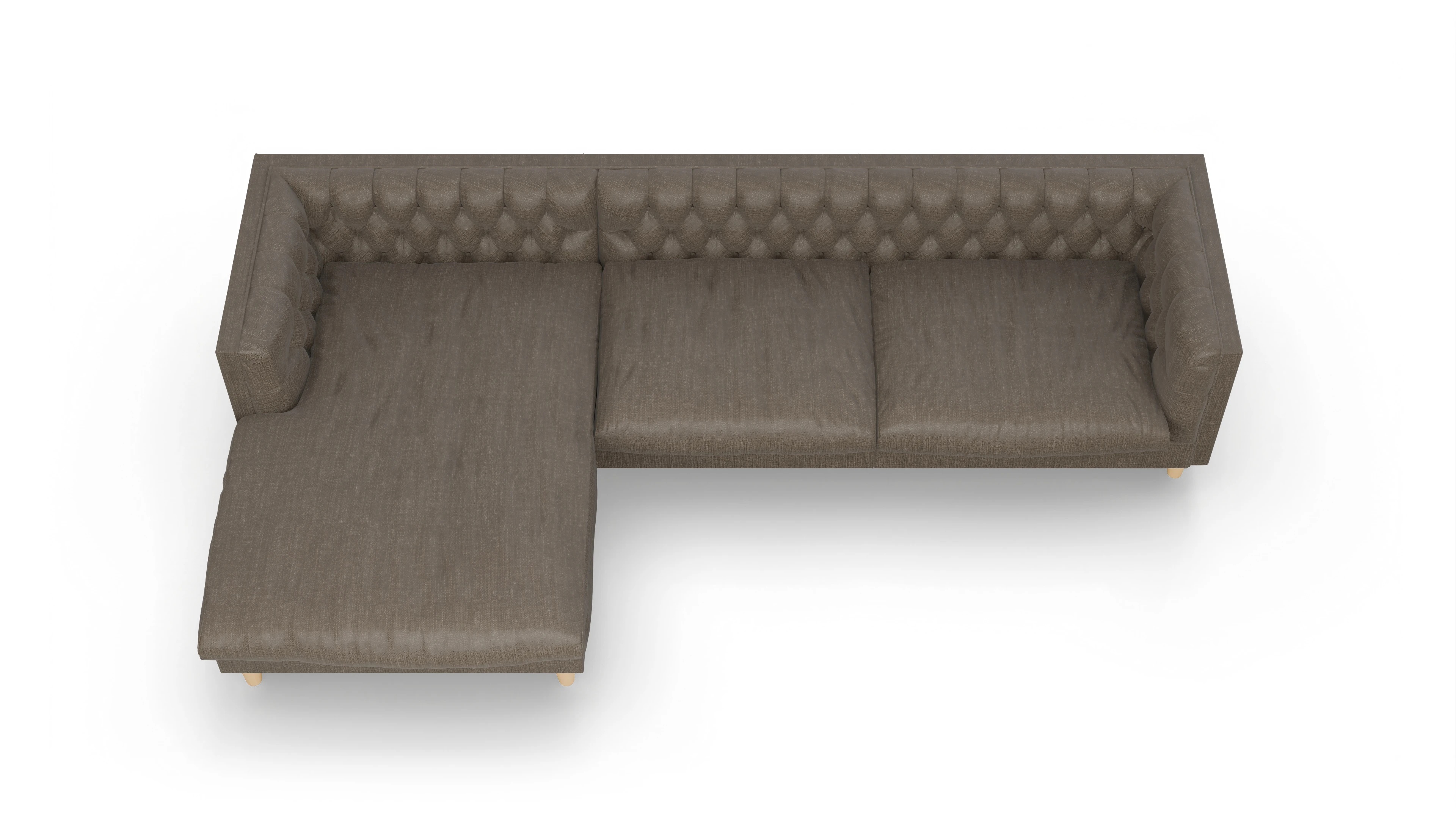 Stoff-Chesterfield NewChester.01 Ansicht des Produktes NewChester.01 Sofa mit Rec links in Stoff braun